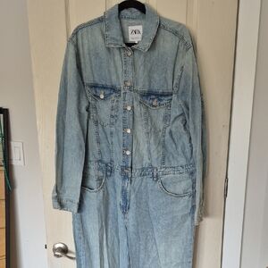 Zara Light Blue Denim Jumpsuit